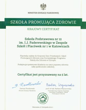 Krajowy Certyfikat Szkoły Promującej Zdrowie